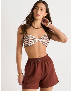 Gini London Chocolate Viscose And Linen Blend Elasticated Waist Shorts - Brown