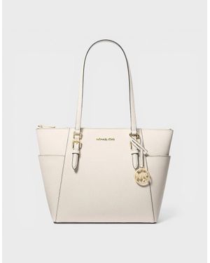 Michael Kors Saffiano Leather Zip Tote Bag Optic - Natural