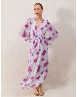 Ro&zo Anya Blurred-Floral Smock-Waist Dress - Pink