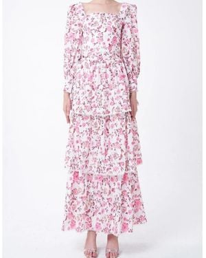 True Decadence Cut Out Square Neck Long Sleeve Maxi Dress - Pink