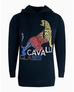 Roberto Cavalli Cavalli Class Bold Tiger Logo Hoodie - Blue