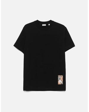 Burberry Check-Logo Patch Cotton T-Shirt - Black