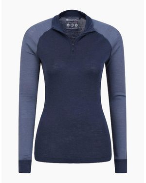 Mountain Warehouse Ladies Merino Wool Zip Neck Thermal Top - Blue