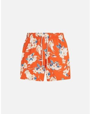 Tommy Hilfiger Drawstring Tropical Floral Swim Shorts, Brilliant - Orange