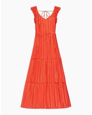 Ro&zo Coral Lurex Tiered Maxi Dress