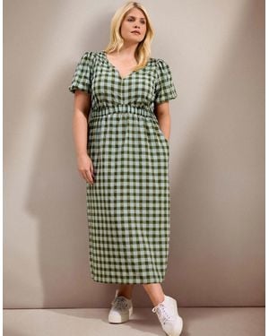 Live Unlimited London Gingham Puff Sleeve Midaxi Dress - Green
