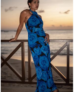 Gini London Floral Occasion Halter Maxi Dress - Blue