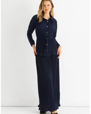 Gini London Plisse Elasticated Waist Maxi Skirt - Blue