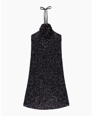 Ro&zo Petite Mimi Sequinned Corsage-Detail Halterneck Mini Dress - Black