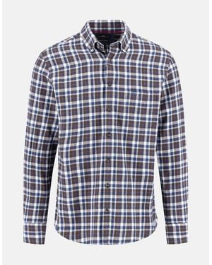 Fynch-Hatton Premium Flannel Check Button Down Shirt Dark Chocolate - Blue