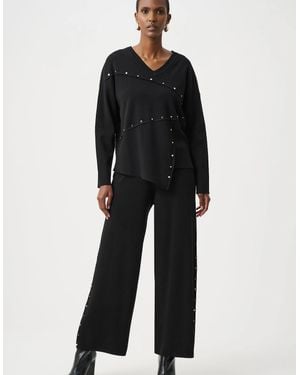 Joseph Ribkoff Wide Leg Pull On Jumper Trousers With Metal Stud Detail - Black