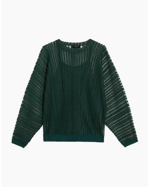 Ted Baker Nelly Sheer Striped Engineered Knitted Dark Top - Green