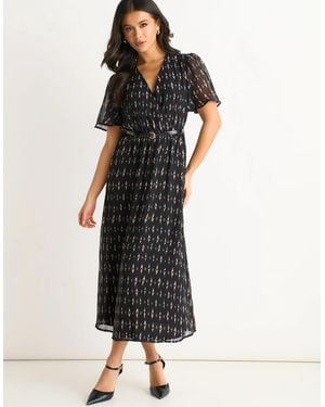 Gini London Silk Geo Print Midi Dress - Black