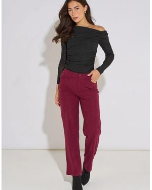 Gini London Mulberry Cord Straight Leg Trousers - Red