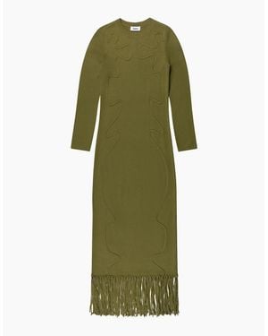 Ro&zo Khaki- Appliquéd Knit Midi Dress With Wool - Green