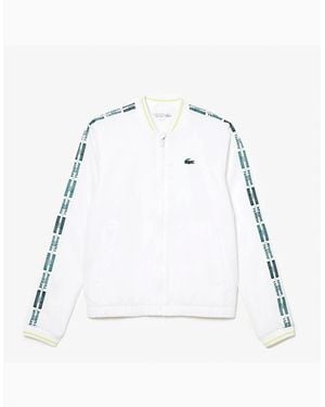 Lacoste Crocodile Logo Lettering Crew Neck Bomber Collar Athletic Top - Grey