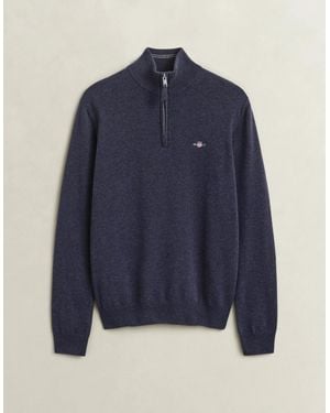 GANT Superfine Lambswool Half Zip Jumper - Blue