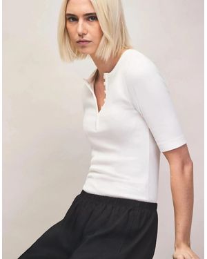 Ro&zo Ivory Ribbed Jersey Henley Top - White