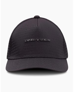 Emporio Armani Jacquard Nylon Baseball Cap With Lettering - Blue