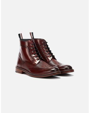 Ben Sherman Alfred Brogue Leather Burgundy Boots - Brown
