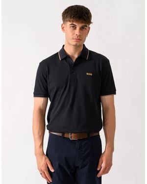 BOSS Boss Paddy Cotton-Piqué Polo Shirt With Contrast Logo - Black