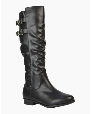 XY London Ladies Mia Slouch Flat Knee High Sock Boots - Black