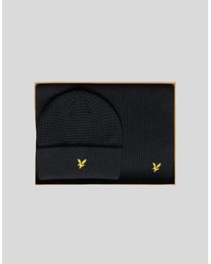 Lyle & Scott Waffle Scarf And Beanie Set - Black