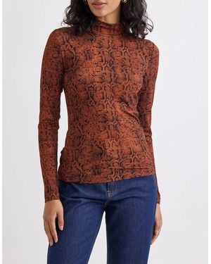 Nobody's Child Lyra Snake Print Funnel Neck Long Sleeve Top - Red