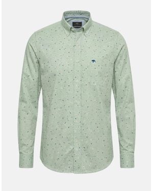 Fynch-Hatton Flower Print Button Down Shirt Avocado - Green