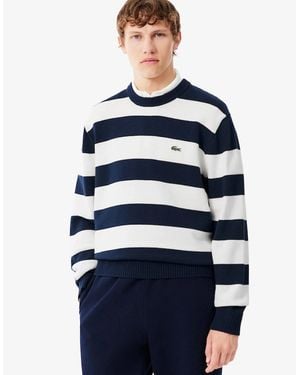 Lacoste Striped Cotton Crewneck Sweatshirt - Blue