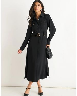 Gini London Luxe Button Utility Shirt Dress - Black