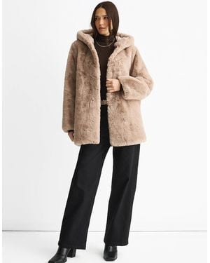 Gini London Mink Hooded Long Sleeve Faux Fur Jacket - Natural