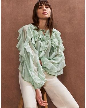 Ro&zo Ruffle-Detail Boho Blouse - Green