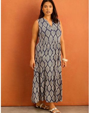Live Unlimited London Print Nehru Collar Tiered Jersey Maxi Dress - Brown