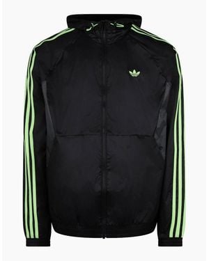 adidas Hooded Windbreaker With Three Bar Logo And Side Stripes - Black
