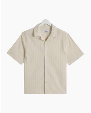 Wax London Didcot Seersucker Stripe Short Sleeve Shirt - Natural