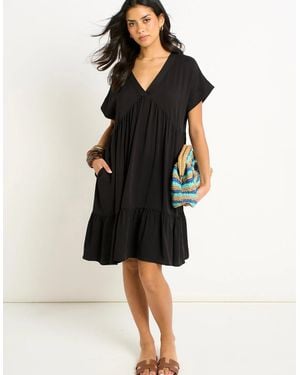 Gini London V Neck Tiered Mini Smock Dress - Black