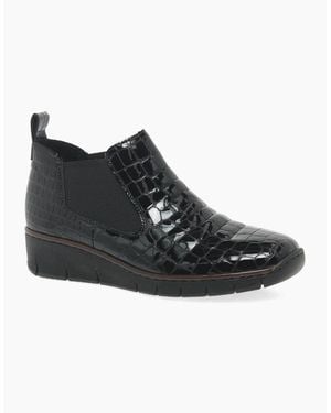 Rieker Eria Leather Slip On Wedge Heel Chelsea Boots - Black