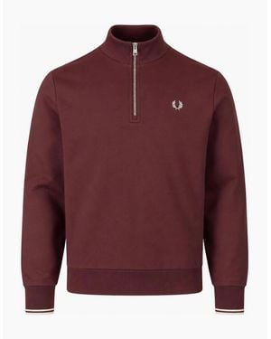 Fred Perry Half Zip Sweatshirt Oxblood/Ecru - Red