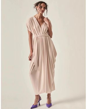 James Lakeland Draped Open-Back Midi Dress – Taupe - Natural