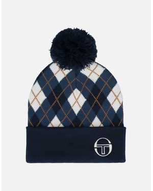 Sergio Tacchini Hamilton Jacquard Argyle Bobble Beanie Hat Maritime - Blue