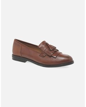 Caprice Cait Leather Fringe Tassel Loafer Flats - Brown