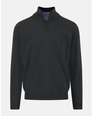 Fynch-Hatton Fine Knit Cotton 1/4 Zip - Grey