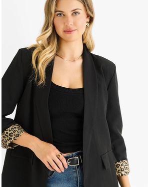 Gini London Contrast Animal Edge To Edge Blazer - Black