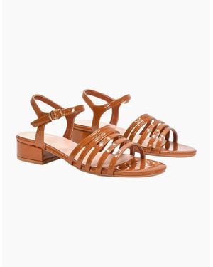 XY London Ladies Katie Patent Open Toe Low Heel Sandals - Brown