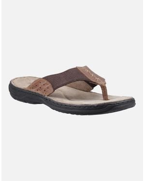 Hush Puppies Alan Toepost Leather Tan Flip Flops - Brown