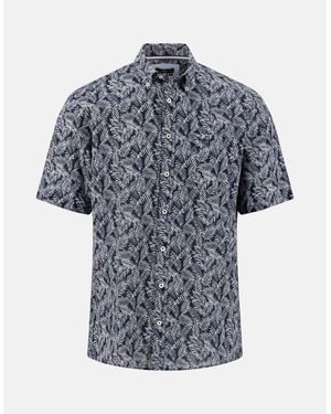 Fynch-Hatton Slub Print Button Down Short Sleeved Shirt - Blue