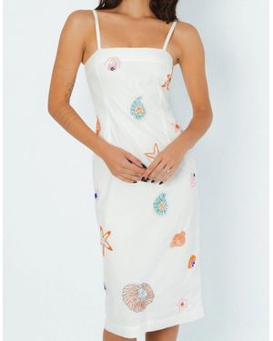 Oceanus Kiara Crystal Midi Dress - White
