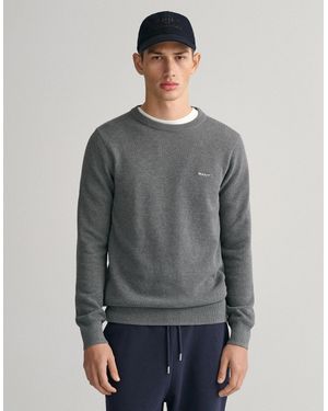 GANT Cotton Pique Crew Neck Jumper - Grey