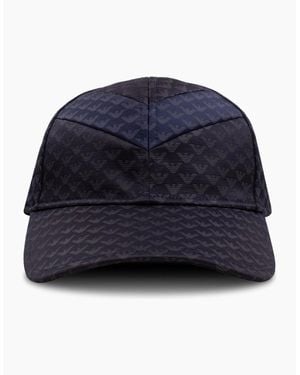 Emporio Armani All Over Logo Printed Cap - Blue